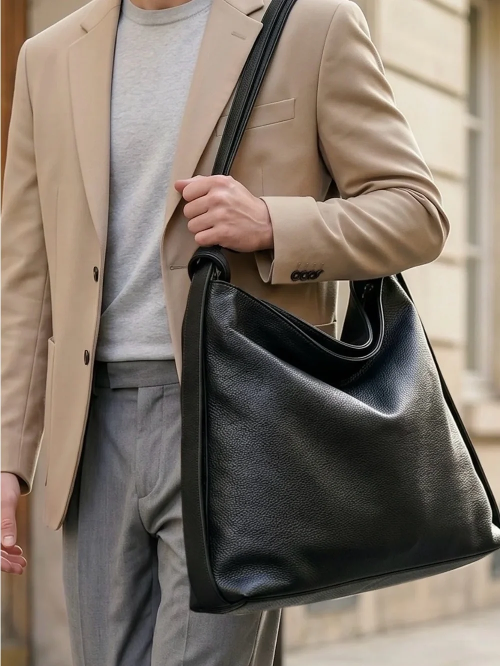 Vellatini Black Leather Hobo Bag with Comfortable Shoulder Straps